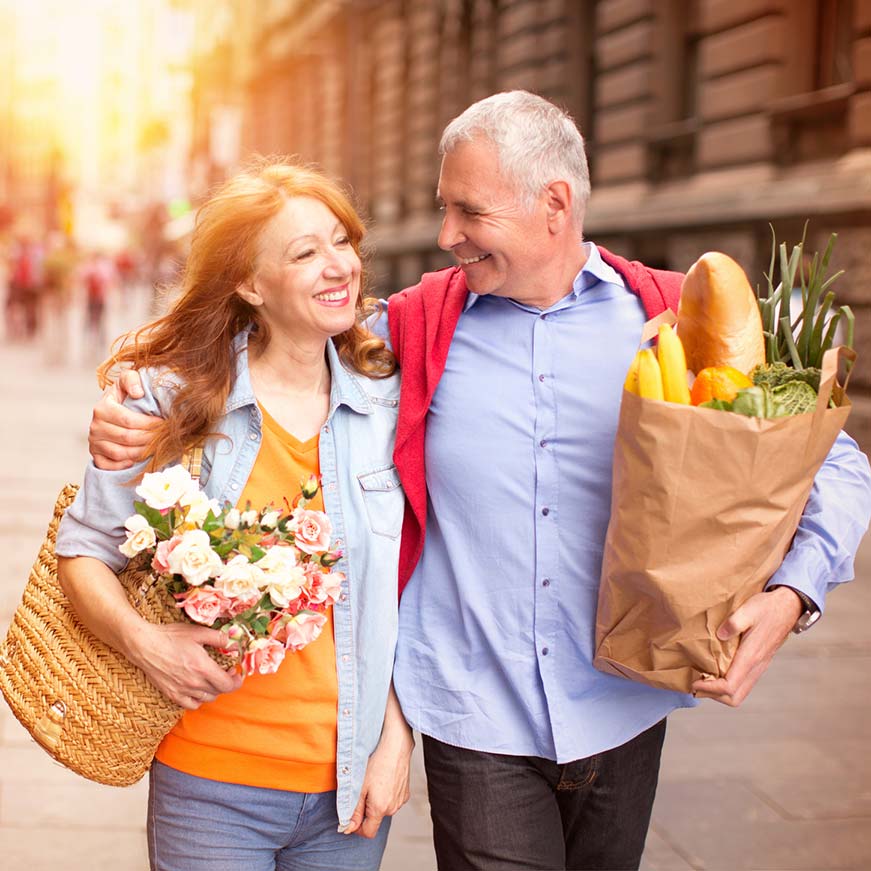 seniors walking in a city